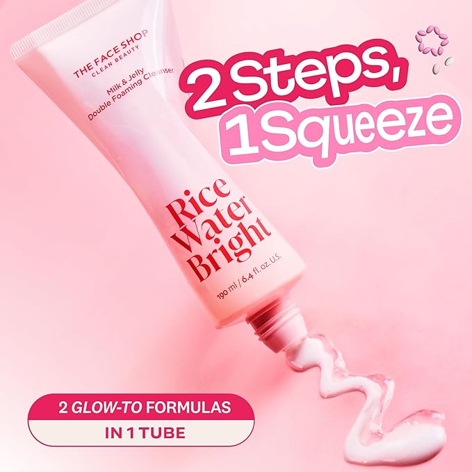 THE FACE SHOP Rice Water Bright Milk & Jelly Double Cleanser, 2-in-1 Makeup Remover & Face Wash, Hydrating, Moisturizing, Korean Skin Care, Vegan, 6.4 fl. oz.