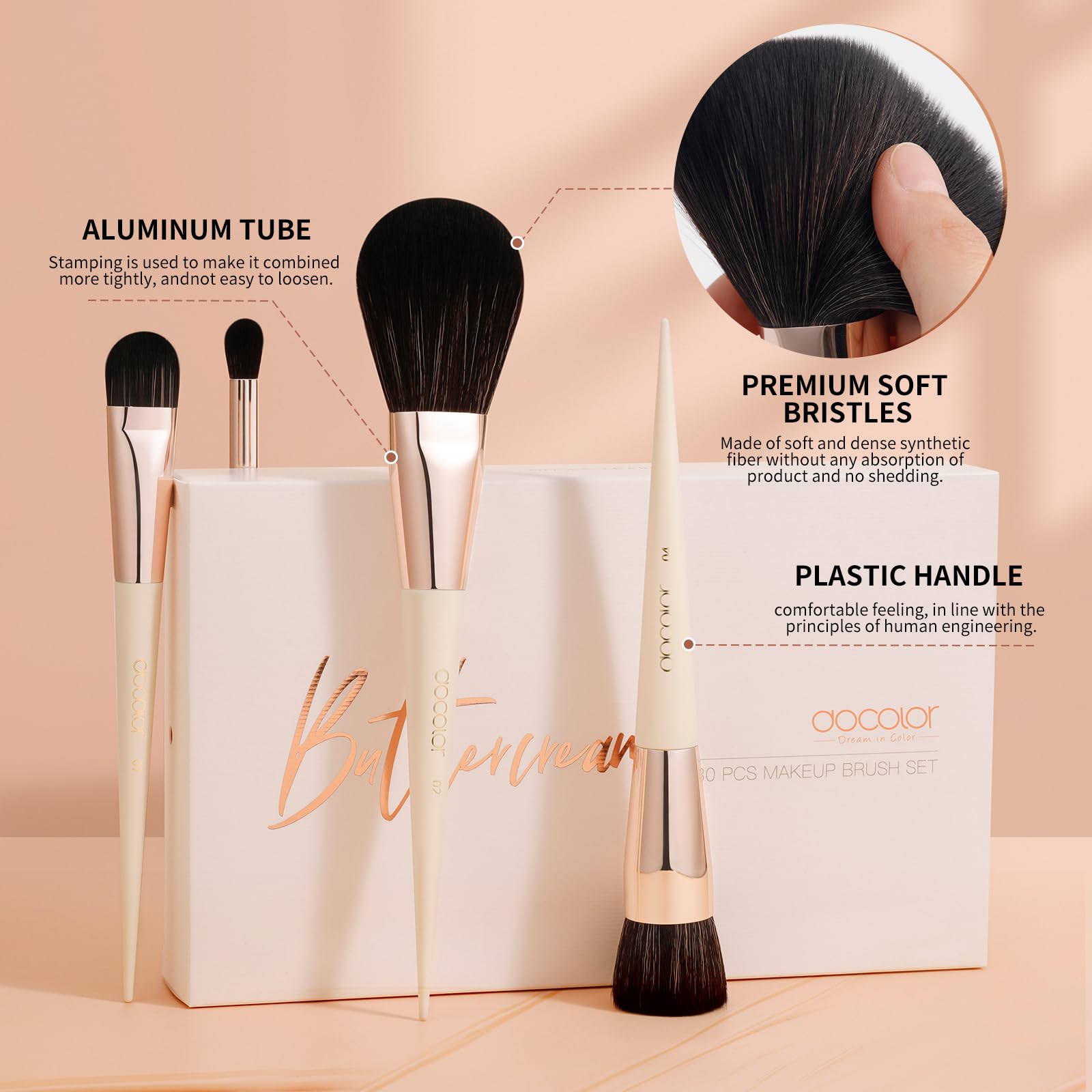 DUcare 30Pcs Professional Makeup Brushes Set, Large Foundation Powder Contour Concealer eyeshadow Blush EyeLiner Make up Brushes,Premium Synthetic hair,Vegan Cruelty-free
