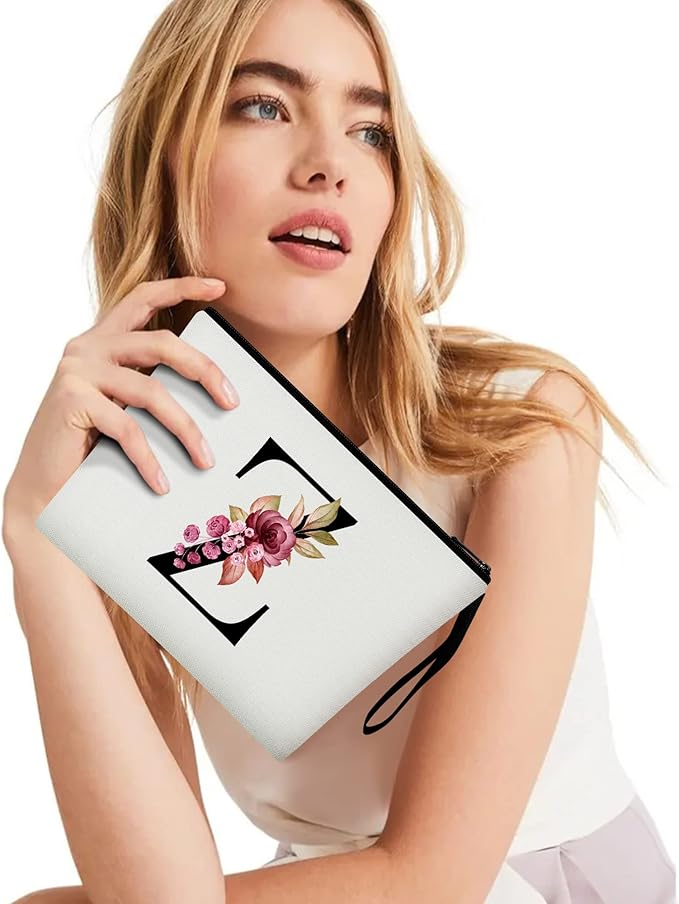 Vavabox A-Z Personalized Makeup Bag, Birthday Gifts for Women Mom, Gifts for Best Friend, Bride Bridesmaid Cosmetic bag (Z, 01-White)