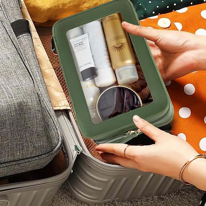 FFpaw Clear Makeup Bag, Green Travel Makeup Pouch Toiletry Bag for Women Waterproof Small Cosmetic Bag Case Small Make Up Bag with Zipper Car Organizer Car Essentials for Women Men