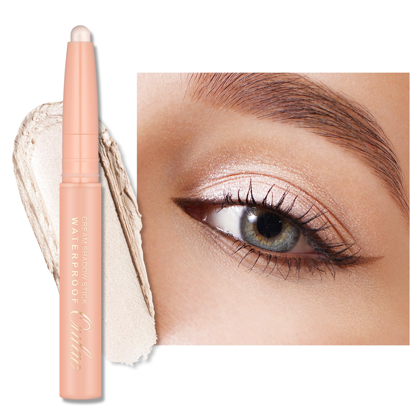 Oulac Twist-Up Shimmer Eyeshadow Stick – Waterproof Creamy Blendable Texture, Vegan & Cruelty-Free Eye Makeup, 1.25g, 01Vanilla