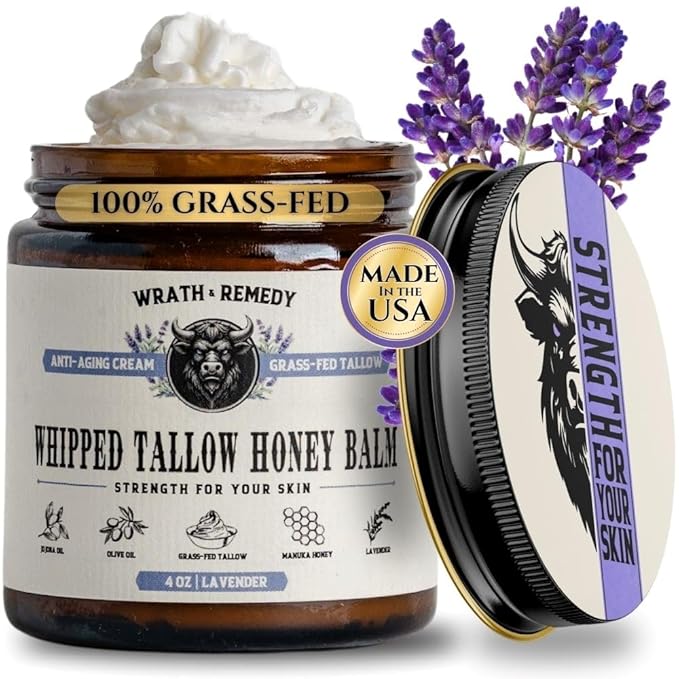 Organic Beef Tallow for Skin & Face - Whipped Honey Balm, Lavender (4 OZ)