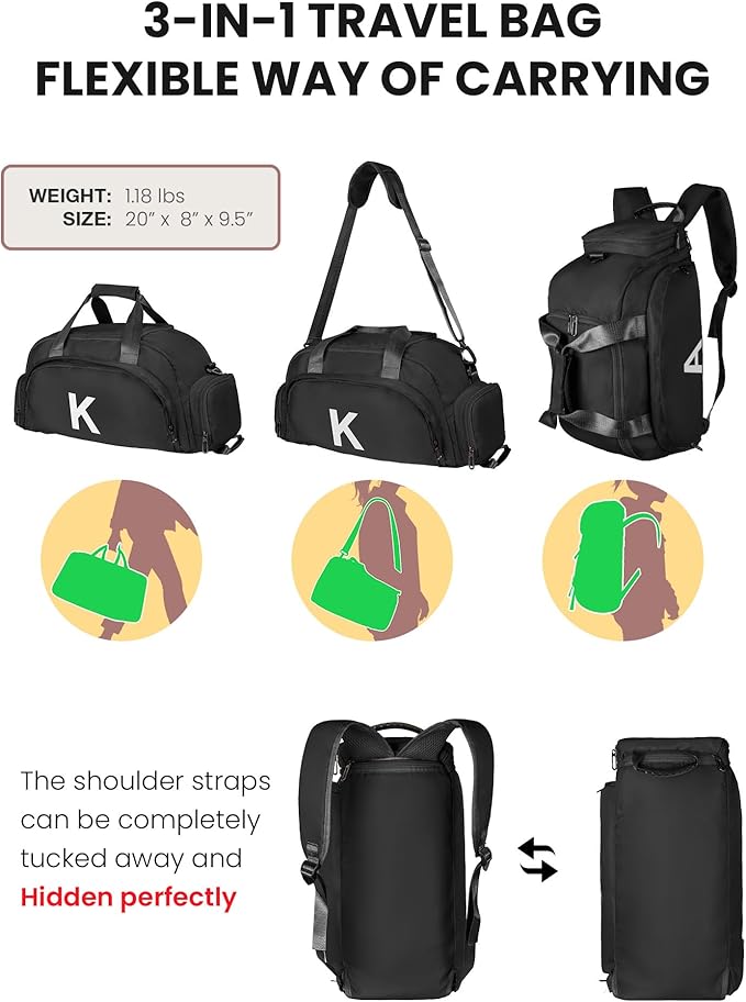 14 Year Old Boy Birthday Gifts, Initial Gym Bags with Shoe Compartment, Dance Bag for Girls, Monogram Kid Overnight Bags, Carry on Travel Duffel-Perfect for Basketball Soccer (Letter E)