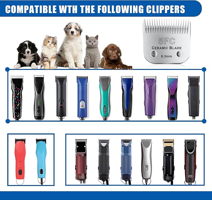 colorski 5FC# Detachable Pet Dog Grooming Clipper Ceramic Blade,Compatible with Andis Size 5FC Cut Length 1/4”(6.3mm),Compatible with andis/wahl/Oster Dog Clippers 1PCS