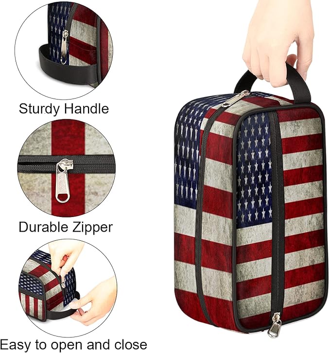 Pardick Travel Toiletry Bag for Women Men Retro American USA Flag Lightweight Cosmetic Makeup Bag Organizer Waterproof Shaving Bag Dopp Kit with Large Capacity for Toiletries and Shaving Accessories