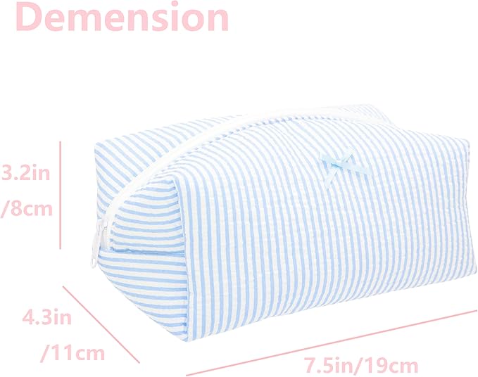 PAZIMIIK Cozy Makeup Bag for Women,Zipper Cosmetic Pouch,Stripe Blue