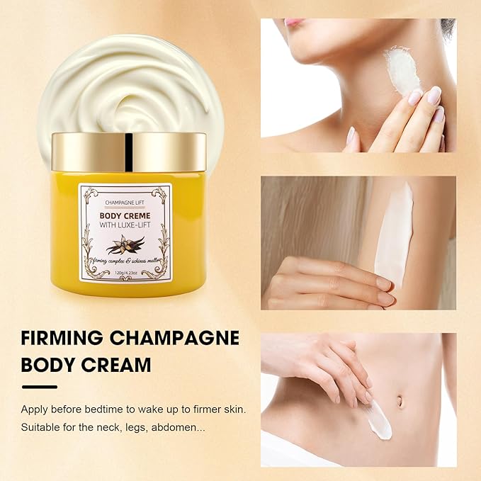 Xaninp Champagne Firming Body Cream – Lifting Cream with Pink Pepper & Firming Complex for Deep Hydration & Smoothing Moisturizer, Helps Improve Skin Elasticity for Arms, Legs & Body, Vanilla Scent