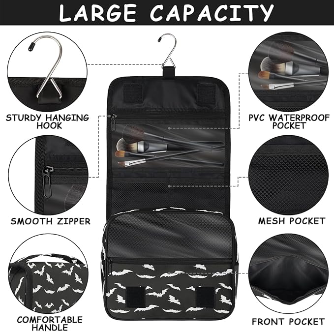 Bat Travel Toiletry Bag Women Men Hanging Cosmetic Organizer Portable
