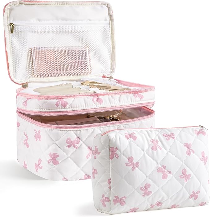 HBselect 2Pcs Travel Makeup Bag Large Quilted Cosmetic Bag Make up Bag