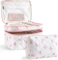 HBselect 2Pcs Travel Makeup Bag Large Quilted Cosmetic Bag Make up Bag