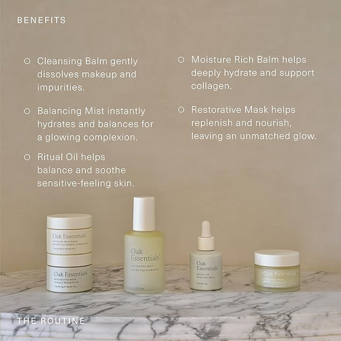 Oak Essentials The Routine Face Skincare Set, 5-Piece, Full Sizes