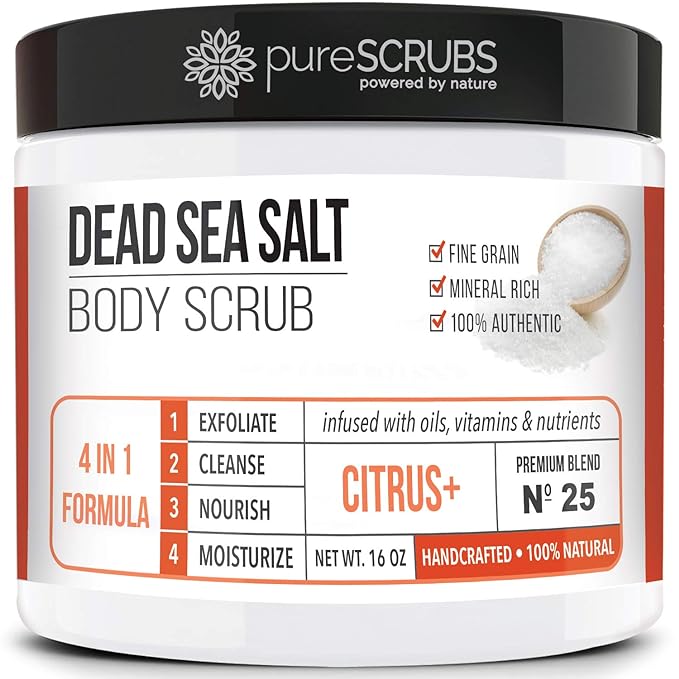 pureSCRUBS Premium Citrus Body Scrub Set, Exfoliating Dead Sea Salt Scrub