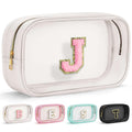 YOOLIFE Initial Make Up Bag Travel Toiletry Bag, Clear Makeup Bag Preppy Cosmetic Bags Organizer Travel Essentials Gifts for Women Teen Girlfriend Teacher Mom Brithday Mothers Day Gifts, Large, White