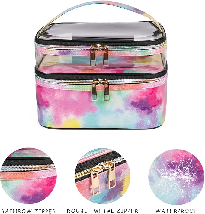 imerelez Cosmetic Bag Makeup Bag Travel Cosmetic Bags for Women Makeup bags Cases Portable Waterproof Foldable (Tie-Dye)