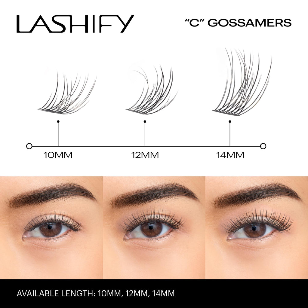 Lashify Curl 10mm Gossamer DIY Eyelash Extensions Refill, Black, Easy False Eyelashes for a Natural Look