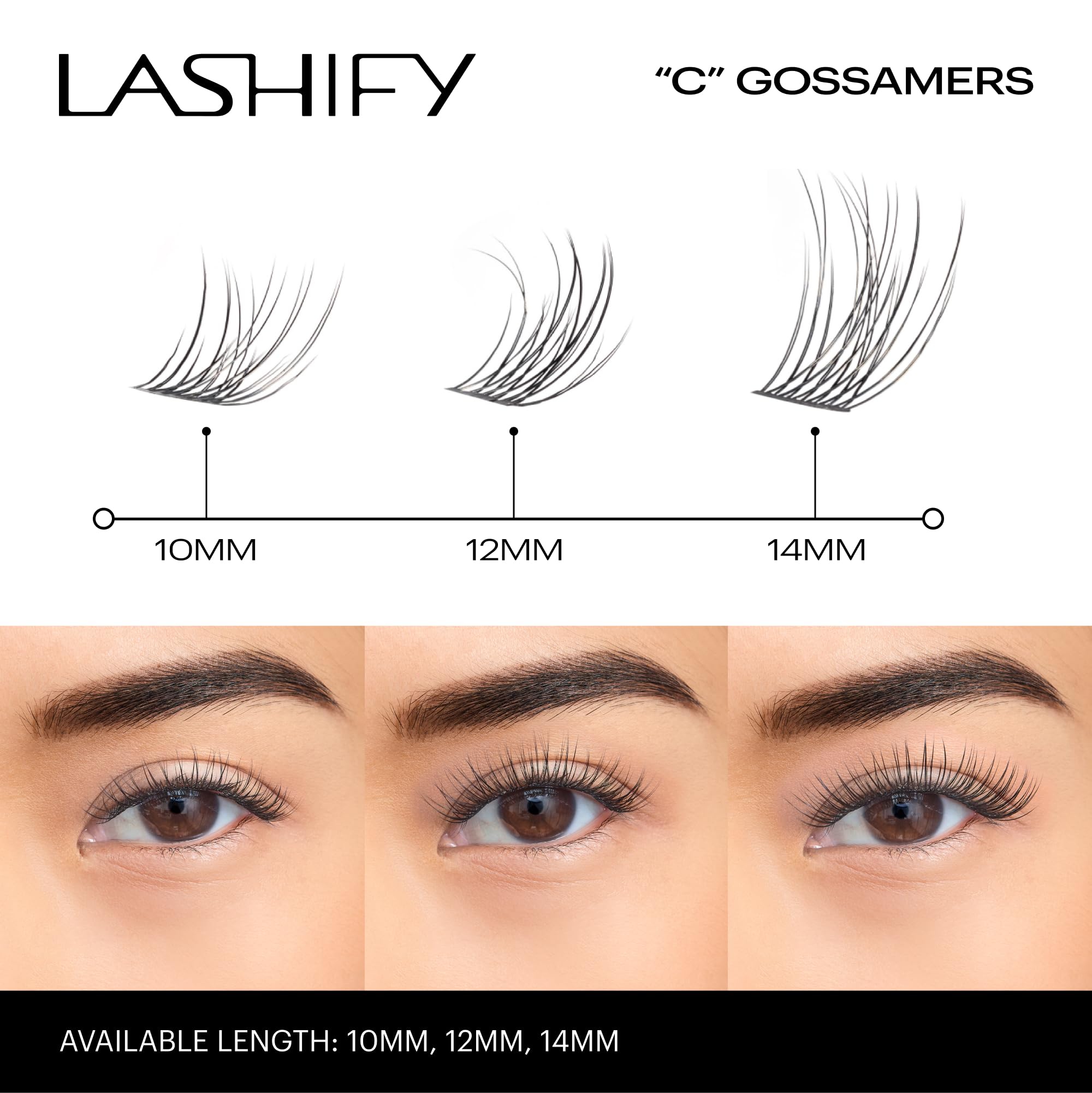 Lashify Curl 10mm Gossamer DIY Eyelash Extensions Refill, Black, Easy False Eyelashes for a Natural Look