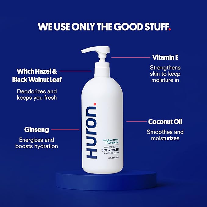 Huron Body Wash: Citrus + Eucalyptus Scent, Non-Toxic & Hydrating; 30.3oz