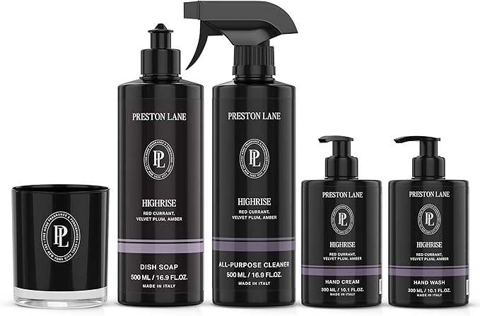Preston Lane Hand Soap, Dish Soap, Candle & Cleaner Spray Set, Highrise