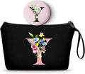SEAMOON A-Z Womens Birthday Gifts, Initial Cute Makeup Bag with Mirror, Y