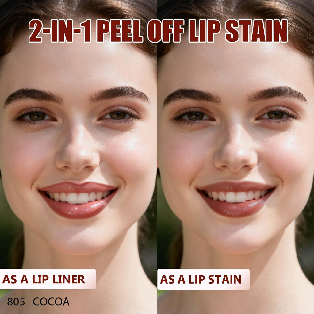 QCMME Lip Liner Stain Peel Off with Tweezer, Long Lasting Matte Lip Tattoo, Highly Pigmented Color Lip Makeup, Waterproof, Transfer-proof Lipstain for Women, COCOA