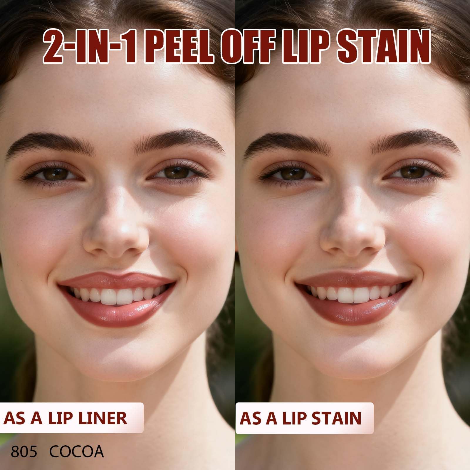 QCMME Lip Liner Stain Peel Off with Tweezer, Long Lasting Matte Lip Tattoo, Highly Pigmented Color Lip Makeup, Waterproof, Transfer-proof Lipstain for Women, COCOA