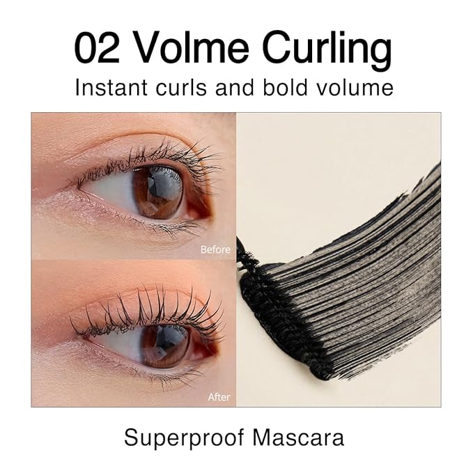 CLIO Kill Lash Superproof Mascara, Waterproof Volumizing Black Mascara for Natural Curling, Smudge & Flake-Proof, Buliable Voulme for Bold & Defined Curls, Safe for Sensitive Eyes (002 Volume Curling)