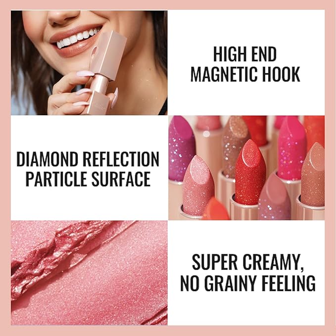 Oulac Hot Pink Lipstick Set 2PCS - Included Metallic Fuchsia Lipstick and Shimmer Pink Liptsick, Vegan Lightweight Hydrating Formula, 15+D02