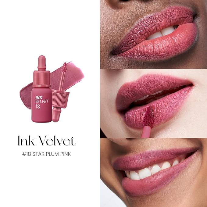 Peripera Ink The Velvet Lip Tint | Highly Pigmented, Longwear & Weightless Lip Tint | Smudge-Proof, Buildable Color for Lips & Cheeks | K-Beauty Makeup, Safe for Sensitive Lips (018 STAR PLUM PINK)