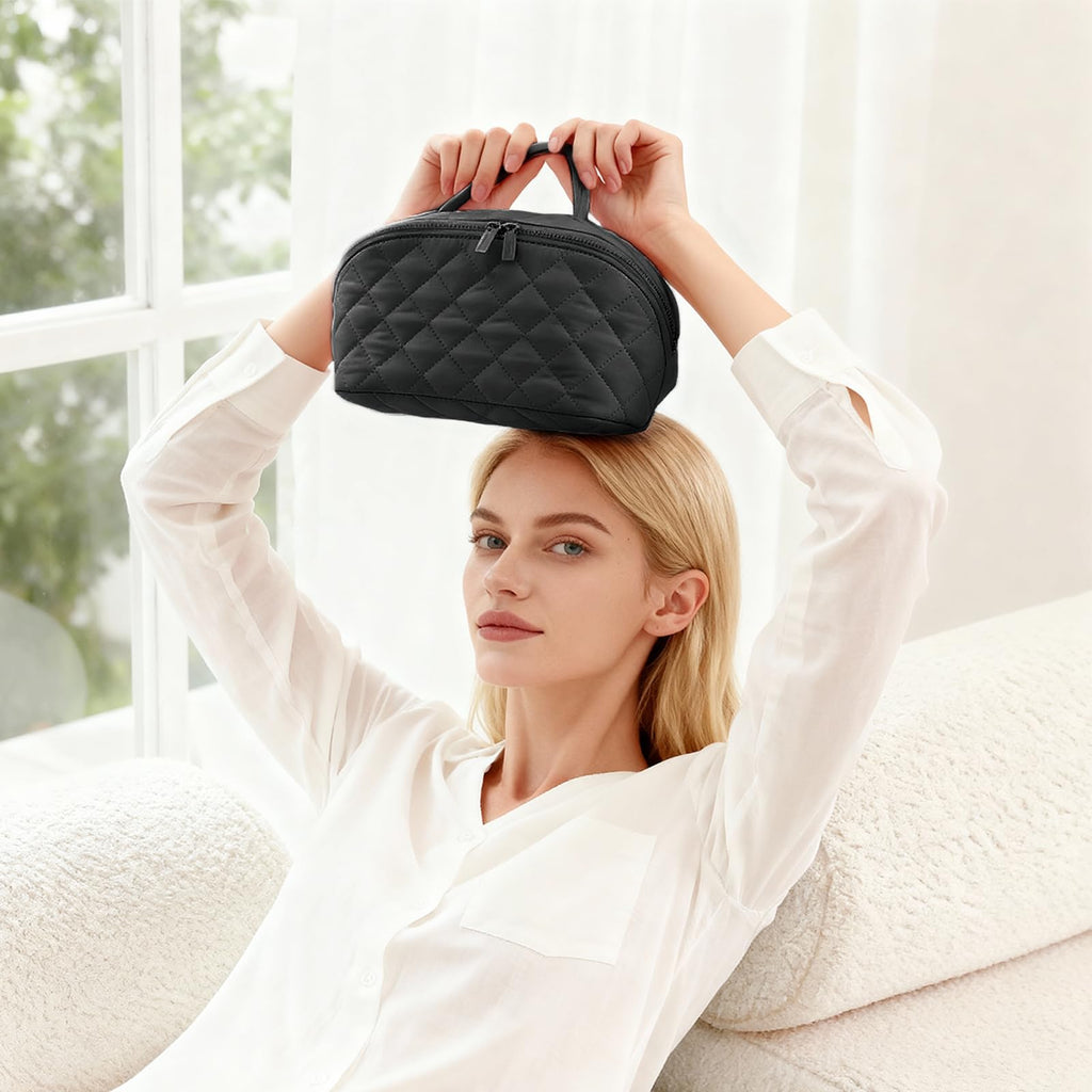 IrisCargo 2 Piece Travel Makeup Bag Organizer for Women, Black Medium Set