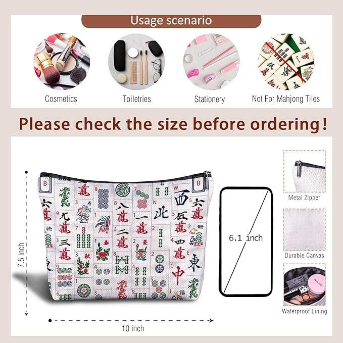 Zomhix Mahjong Gifts for Women, Chinese Mahjong Tile Makeup Bag, Gifts for Mahjong Players Lovers, Mahjong Accessories and Gifts, Mahjong Cosmetic Bag Toiletry Bag for Women