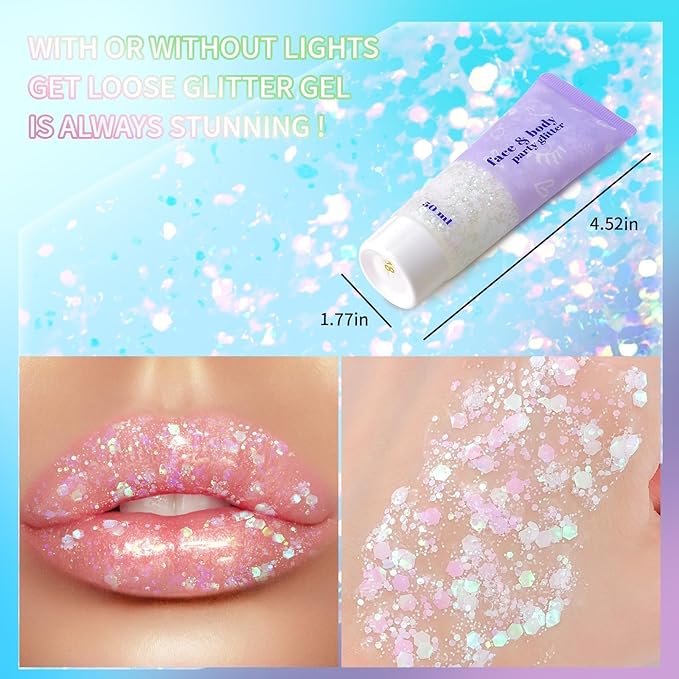 DAGEDA Iridescent Body Glitter Gel, Sparkly Hair Face Glitter Makeup