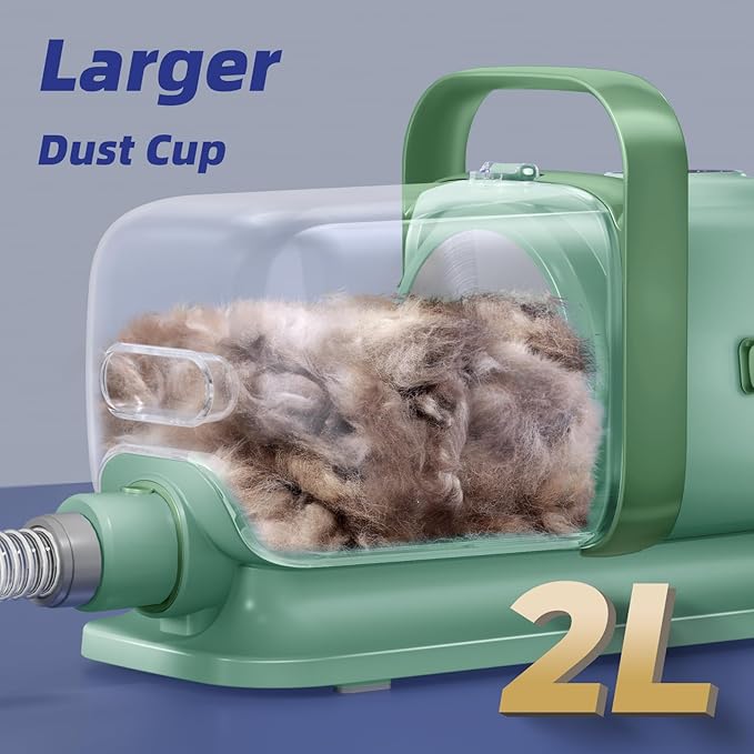 Buenkee Dog Grooming Vacuum Kit, 15000Pa Clipper, Shedding Brush, 2L, Green