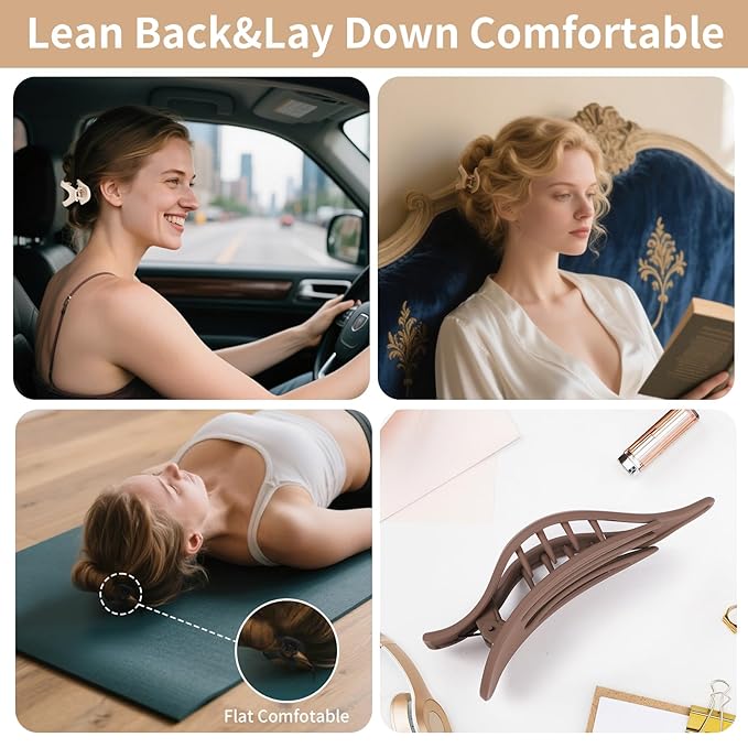 CHANDAT Hair Clips for Women 4.3 Inch Large Hair Claw Clips 8 pcs Square Claw Clips & Flat Hair Clips for Thick or Thin Hair French Concord Hair Barrettes Alligator Hair Accessories for Women (Brown)