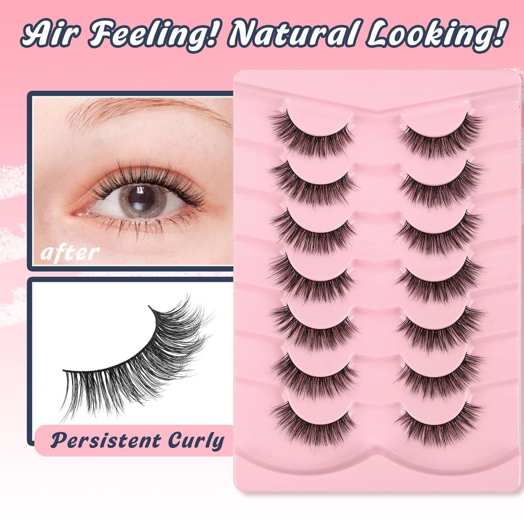 Lashes False Eyelashes 13MM Wispy Lashes Pack Fluffy Lash Strips False EyeLashes with Thin Band C Curl Natural Lashes Fake Eyelash 7 Pair Siligli