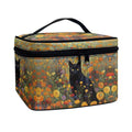 Drydeepin Black Cat Vibrant Floral Pattern Travel Makeup Bags for Women Portable Tote Cosmetic Case with Carry Handle Toiletry Accessories Storage Organizer Bags