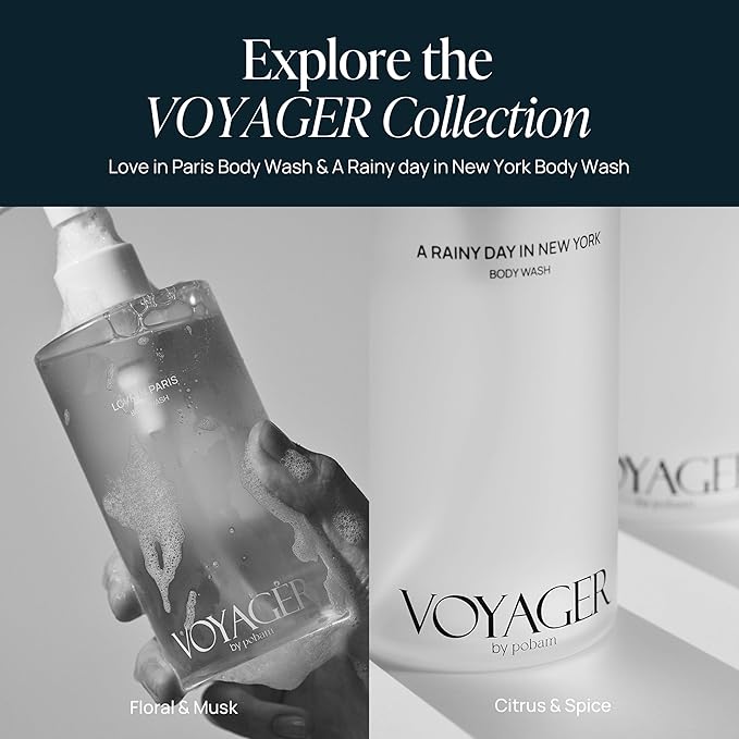 Pobam VOYAGER Foaming Body Wash with Pump, Non-stripping, Nourishing & Deep Hydration Cleanse. 10.14 Fl. Oz./300ml (Rose)
