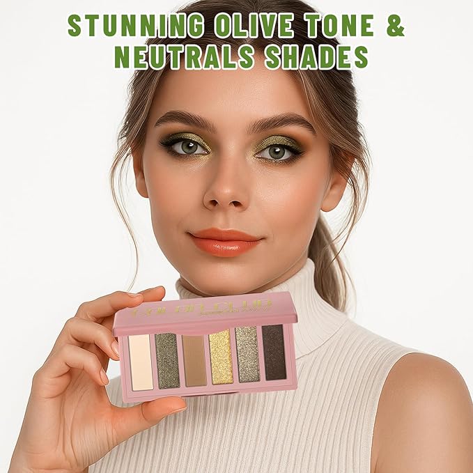 SUSIKEKI Neutral Nude Matte & Shimmer Eyeshadow Palette with Brush - 6 Colors Mini Travel Size, Highly Pigmented Olive-colored Tone Eye shadow, Long Lasting Vegan Makeup Palette for Daily Use 04