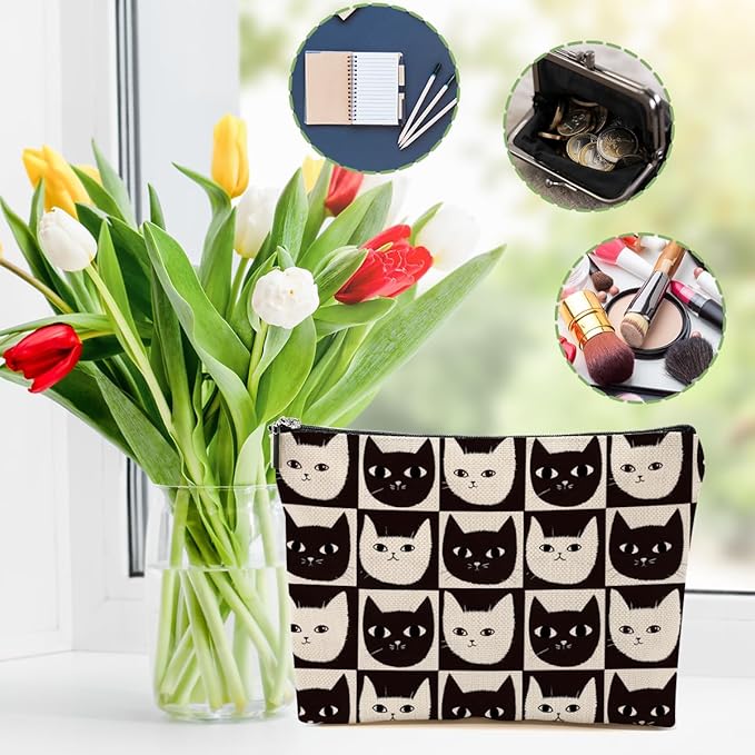 DHKG Cat Makeup Bag Cat Gifts Cosmetic Bag Cat Lover Gifts for Women Girls Best Friends Aunt Mom Cat Themed Gifts Cat Stuff Travel Organizer Zipper Pouch Graduation Birthday Friendship Gifts
