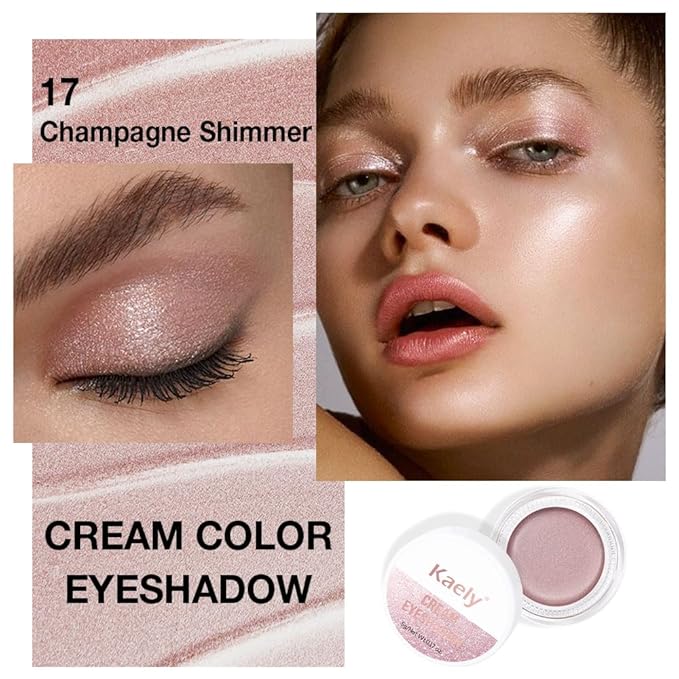 FeiCuiYun Cream Glitter Champagne Shimmer Metallic Eyeshadow Palette Makeup, Natural Single Mini Instant Holographic Eyeshadow For Women, Sombras Crema Para Ojos, Talc, Paraben&Cruelty Free, 17
