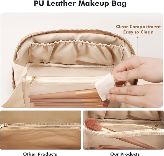 Prite Makeup Bag Travel Toiletry Bag Open Flat Cosmetic Organizer for Women