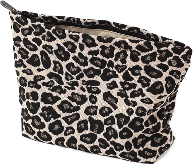 BBORGDC Leopard Jacquard Makeup Bag - Large Capacity Cosmetic Pouch for Travel, Toiletry Bag & Makeup Organizer with Zipper, Perfect for Daily Use & Gifts