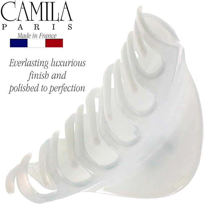 Camila Paris CP2555 French Hair Clips for Women, 3.75" White Large Claw Clip Strong Hold All Day, Girl Large Claw Clips for Thick Hair, No Damage No Slip Flat Clip for Women. Made in France