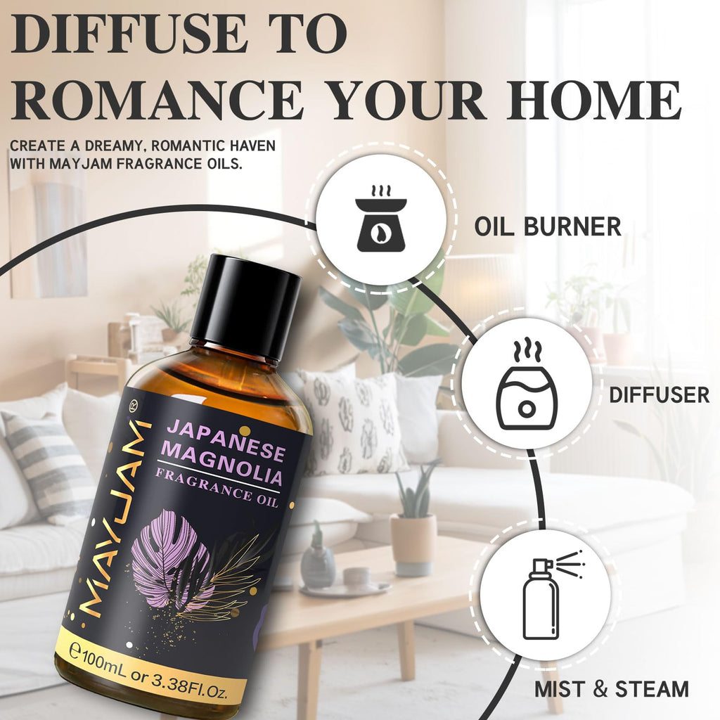 MAYJAM Japanese Magnolia Fragrance Oil for Diffusers, 100ML/3.38FL.OZ