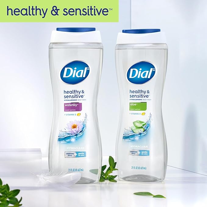 Dial Body Wash, Healthy & Sensitive Aloe, 23 Fl Oz (Pack of 3), Hydraclean Complex & Vitamin E, Gentle, Leaves Skin Feeling Nourished, Dermatologist-Tested, No Parabens & Silicones