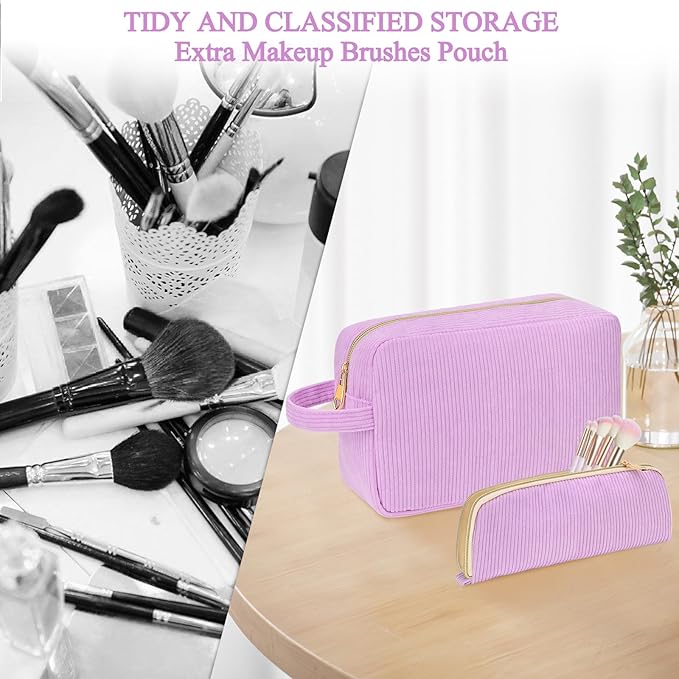 Sernaxi Personalized Initial Makeup Bag Trendy Stuff Corduroy Cosmetic Bag Travel Toiletry Bag, Valentine’s Day Gift Makeup Organizer Case & Makeup Pouch for Women teen Girls Mom Girlfriend Wife