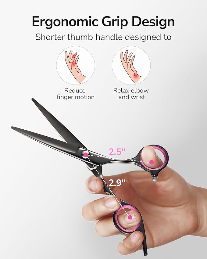Hair Cutting Scissors, ULG Professional Hair Scissors 6.5 inch Right-Hand Razor Edge Barber Shears Salon Hair Cutting Shears Made of Japanese Stainless Steel, Hand Sharpened Black-Pink