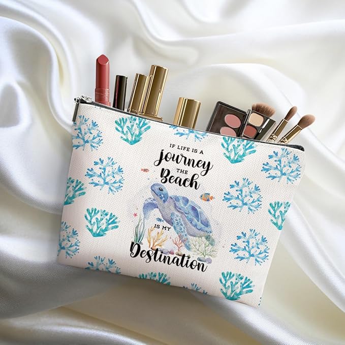 DHKG Sea Turtle Makeup Bag - Turtle Gifts for Women, Girls, Friend, Niece, Daughter, Decor, Travel Organizer, Zipper Pouch, Graduation, Birthday, Friendship Gifts