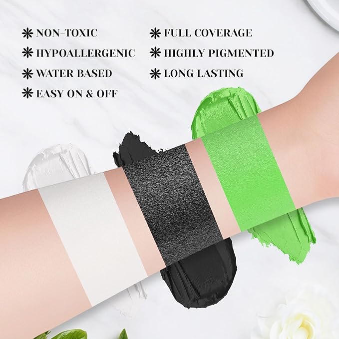 YBUETE Black White Light Green Face Body Paint Stick Set for Halloween SFX
