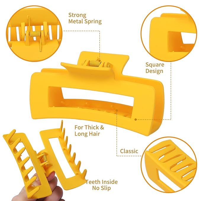 Sisiaipu 4.1 Inch Jumbo Claw Clips for Thick Hair - 12 Pcs Square Hair Accessories for Women and Girls - Dopamine