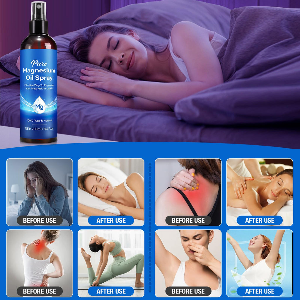 Magnesium Oil Spray 8.6Fl Oz, Pure Magnesium Spray for Feet, Body and Skin, Topical Mg Oil, Easy to Absorb